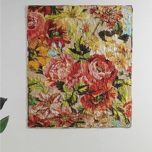 Anthropologie Floral Quilt - Red, Yellow, Green